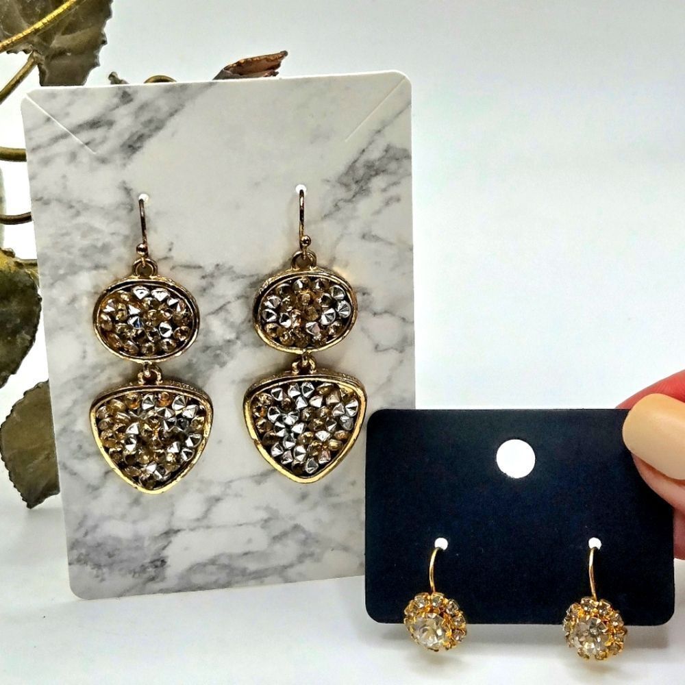 "5/$40" 2 Pairs Goldtone Sparkle Dangle Dressy Earrings